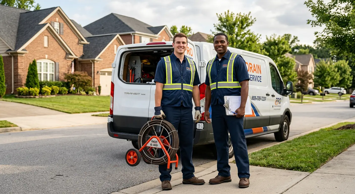 Sewer and drain service team with equipment ready for work in Middletown